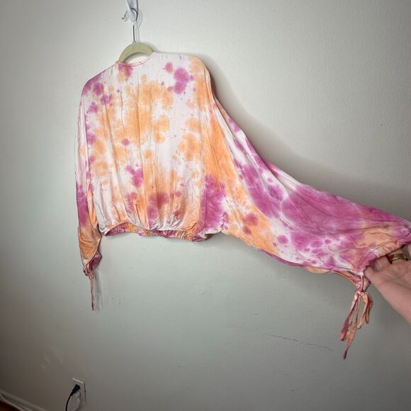 Revolve Tularosa Dolce Deep-V Pastel Tie Dye Pintuck Top Cuff Ties Medium - Picture 9 of 13